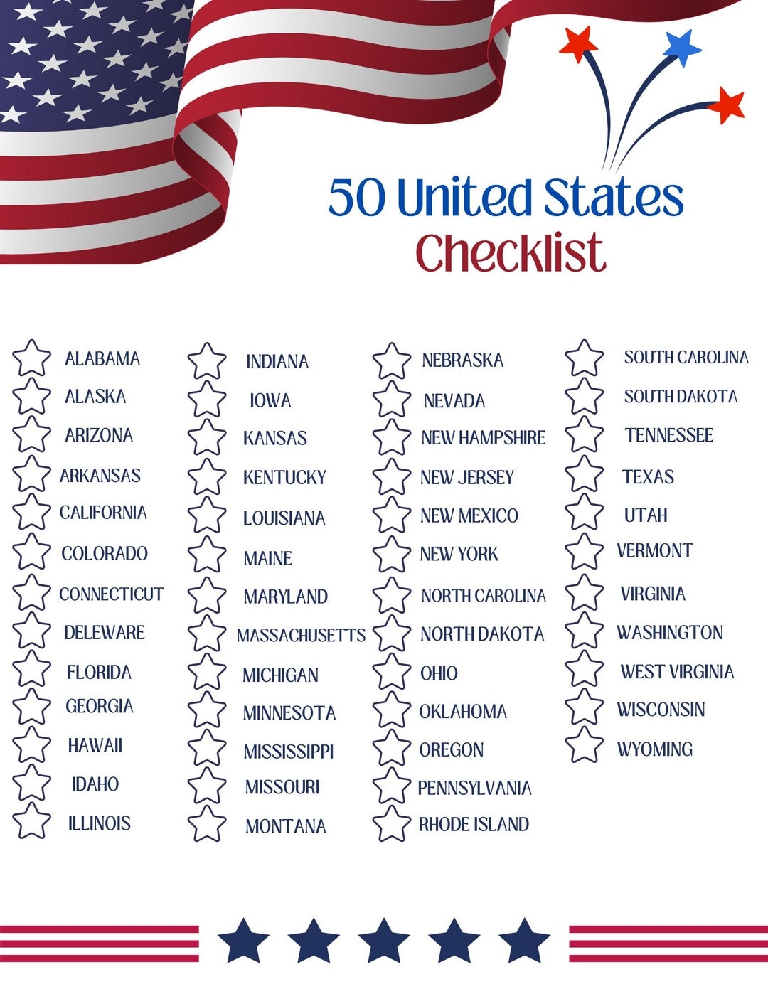 50 us states in alphabetical order