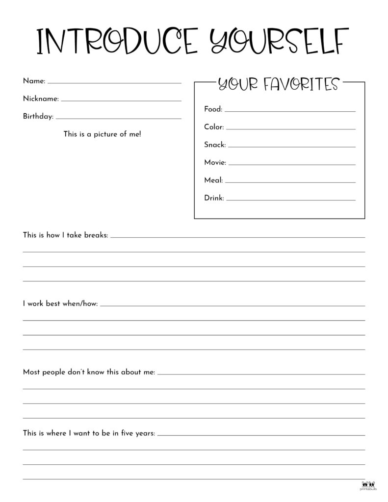 All About Me Printable Worksheets 50 FREE Printables Printabulls