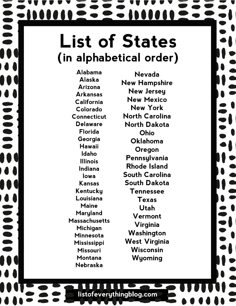 Alphabetical List Of The States Worksheets Library
