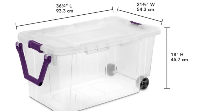Amazon 40 Gallon 160 Qt Wheeled Storage Box Plastic Sweet Plum Set Of 2 Clear Base Purple Latches Home Kitchen