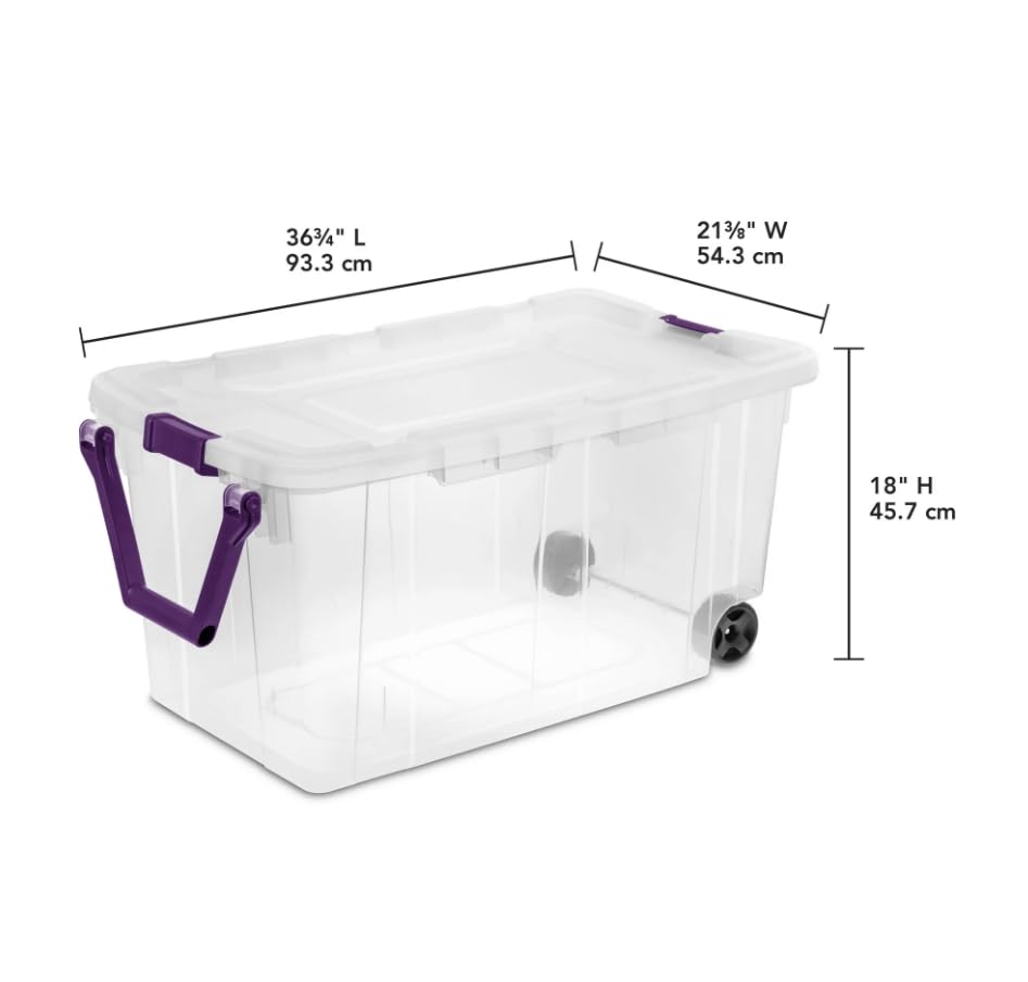 Amazon 40 Gallon 160 Qt Wheeled Storage Box Plastic Sweet Plum Set Of 2 Clear Base Purple Latches Home Kitchen