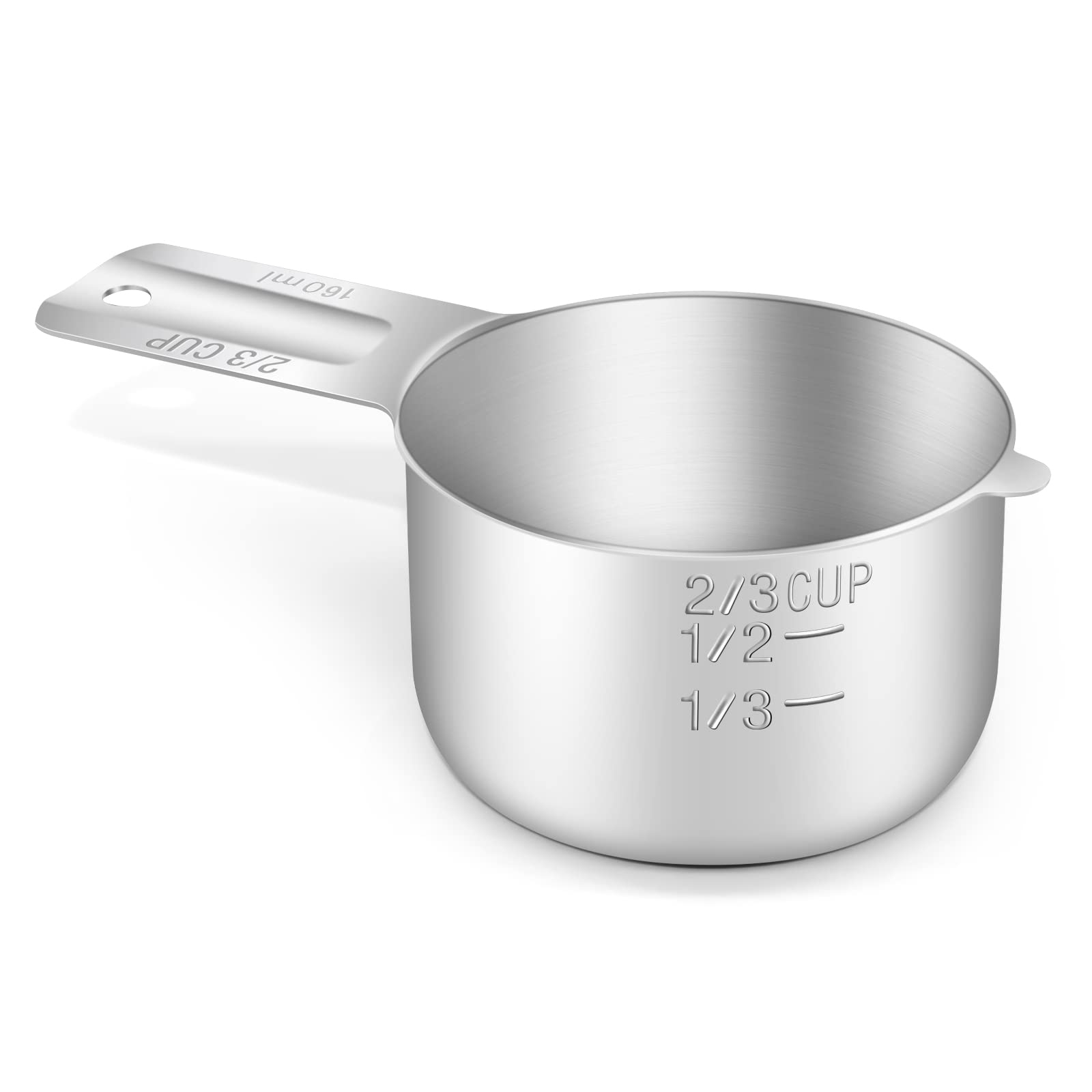 Amazon BERYLER 1PCS 2 3Cup 160ml 5 3oz Single Measuring Cup Stainless Steel Measure Scoop Metric And US Measurement Dishwasher Safe Home Kitchen