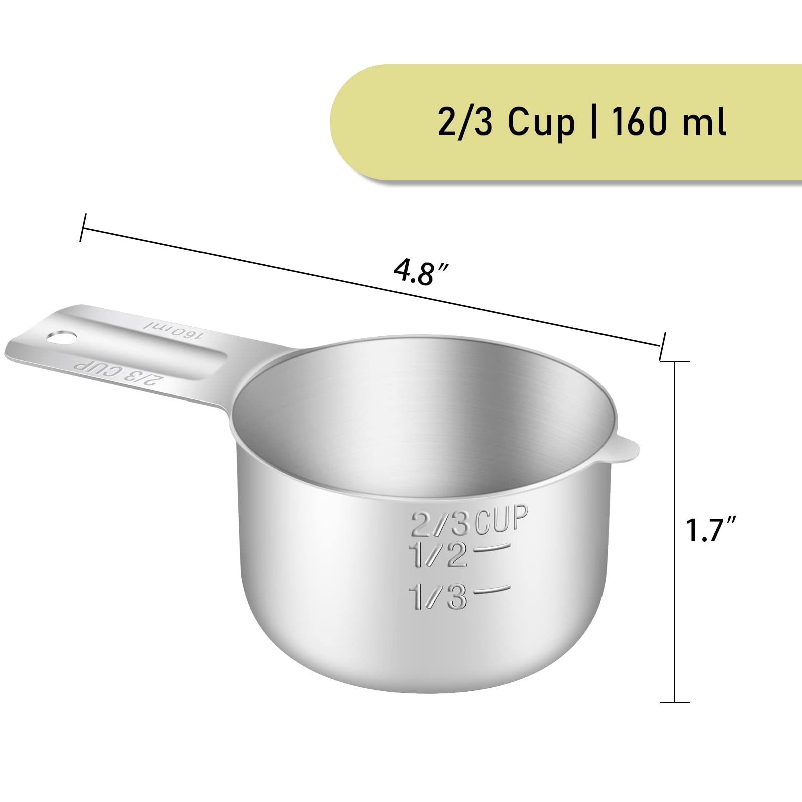 Amazon BERYLER 2PCS 2 3Cup 160ml 5 3oz Single Measuring Cup Stainless Steel Measure Scoop Metric And US Measurement Dishwasher Safe Home Kitchen