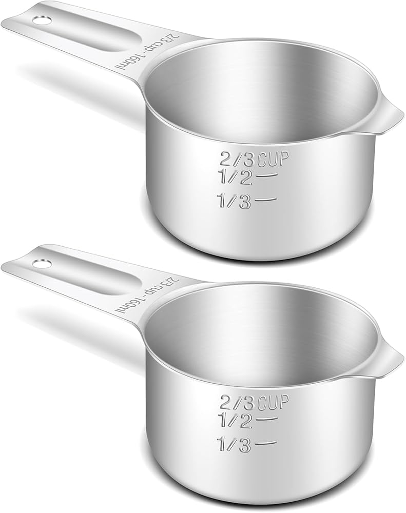 Amazon BERYLER 2PCS 2 3Cup 160ml 5 3oz Single Measuring Cup Stainless Steel Measure Scoop Metric And US Measurement Heavy Duty Dishwasher Safe Home Kitchen