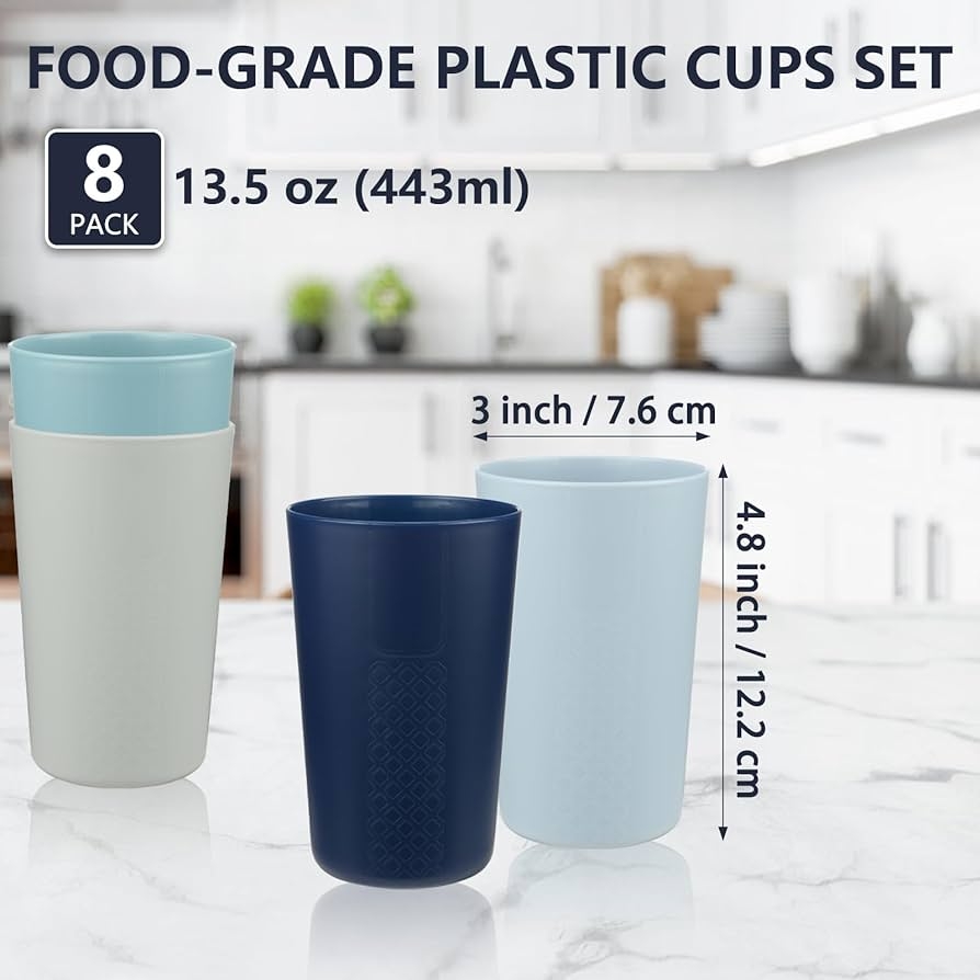 Amazon BEWOS 8 PCS 13 5 OZ Plastic Cups Set BPA Free Plastic Tumblers Cups Reusable Unbreakable Drinking Cup Lightweight Stackable Cups Cup For Kitchen Dishwasher Microwave Safe Tumblers Water Glasses