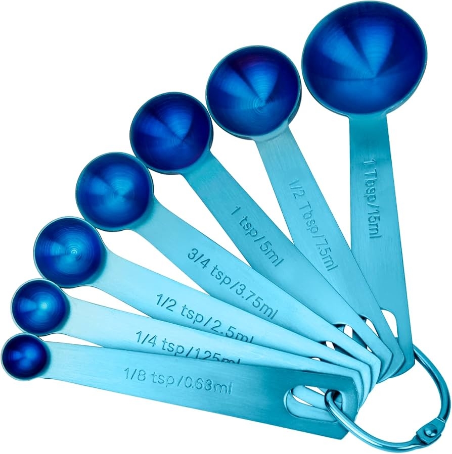 Amazon Blueden Measuring Spoons SUS304 Stainless Steel Measuring Cups Set Of 7 Piece 1Tbsp 1 2Tbsp 1tsp 3 4tsp 1 2tsp 1 4tsp 1 8tsp Teaspoon Coffee Scoop Tablespoon For Dry And Liquid Ingredients Blue Home Kitchen