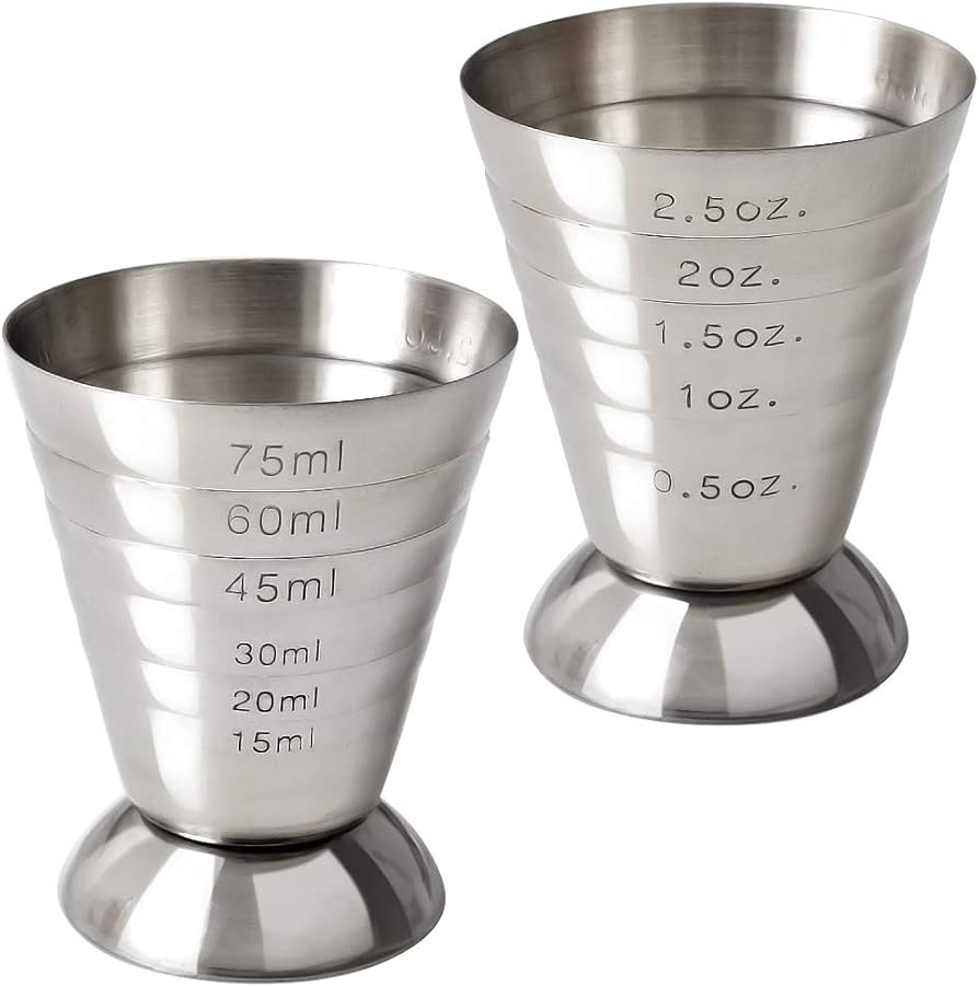 Amazon Cozihom Stainless Steel Measuring Cup 2 5 Oz 75 Ml 5 Tbsp Cocktail Jiggers Pack Of 2 Home Kitchen