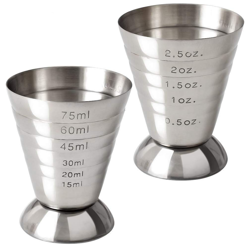 Amazon Cozihom Stainless Steel Measuring Cup 2 5 Oz 75 Ml 5 Tbsp Cocktail Jiggers Pack Of 2 Home Kitchen