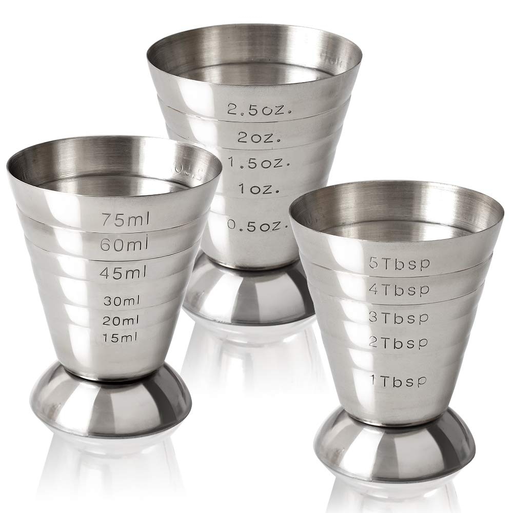 Amazon Cozihom Stainless Steel Measuring Cup 2 5 Oz 75 Ml 5 Tbsp Cocktail Jiggers Pack Of 2 Home Kitchen