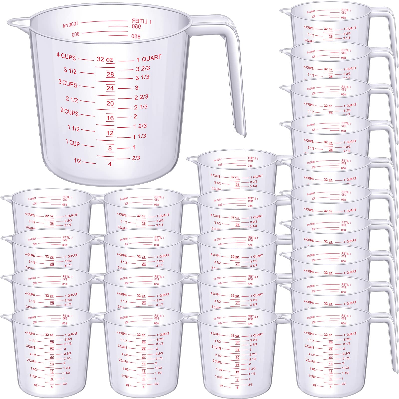 Amazon Fabbay 24 Pcs 4 Cup Capacity Plastic Measuring Cup 1000 Ml Clear Graduated Measuring Cups Plastic Mug With Spout And Handles Ounce And Ml Marking For Recipe Ingredient Flour Water Liquid Red 32 Amazon Fabbay 24 Pcs 4 Cup Capacity Plastic Measuring Cup 1000 Ml Clear Graduated Measuring Cups Plastic Mug With Spout And Handles Ounce And Ml Marking For Recipe Ingredient Flour Water Liquid Red 32