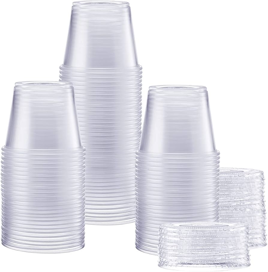 Amazon GUSTO 5 5 Oz 100 Count Clear Disposable Plastic Portion Cups With Lids Souffl Cups Jello Shot Cups With Lids Plastic Containers Perfect For Salad Dressing And More Formerly Comfy