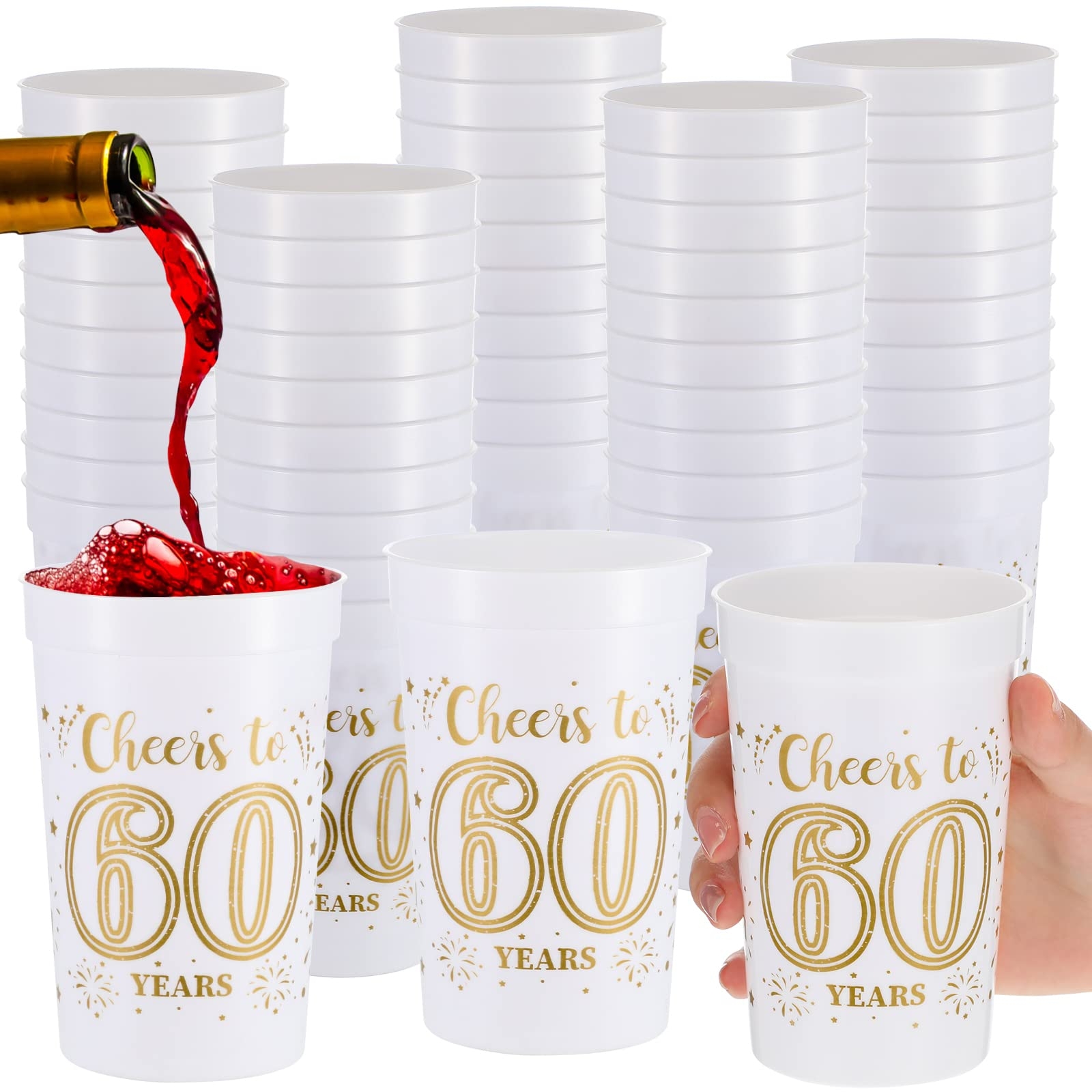 Amazon Lallisa 40 Pcs 60th Birthday Cups Bulk 16 Oz Cheers To 60 Years Plastic Party Cups Stadium 60th Birthday Decorations Party Favors Anniversary Supplies For Men And Women Gold And White 
