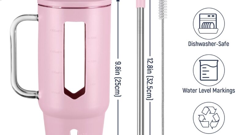 Amazon NiHome 48oz Glass Tumbler With Straw And Lid For Hot Cold Drinks Fits Most Car Cup Holders For Travel Commute Stainless Steel Silicone Sleeve Straws Included Light