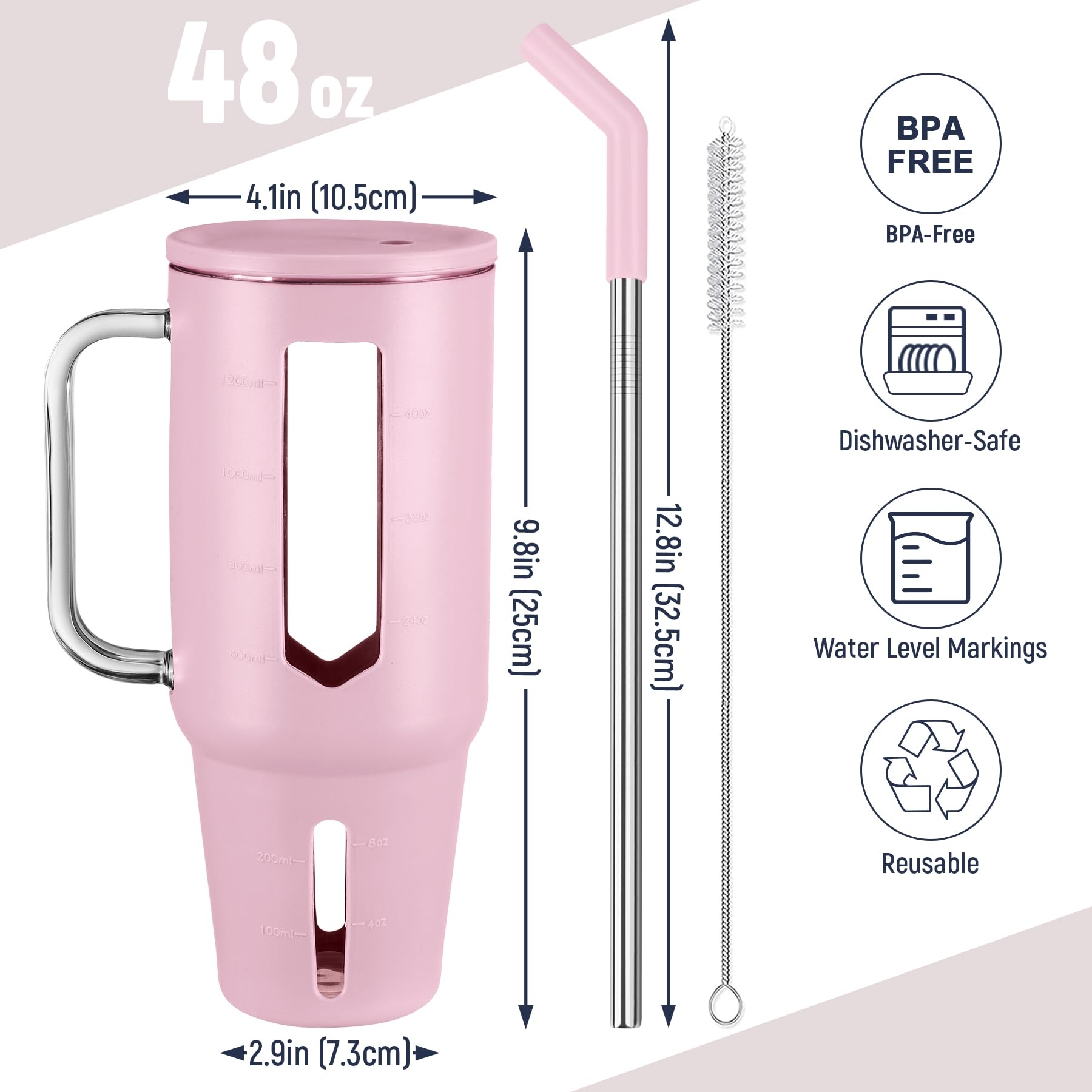 Amazon NiHome 48oz Glass Tumbler With Straw And Lid For Hot Cold Drinks Fits Most Car Cup Holders For Travel Commute Stainless Steel Silicone Sleeve Straws Included Light