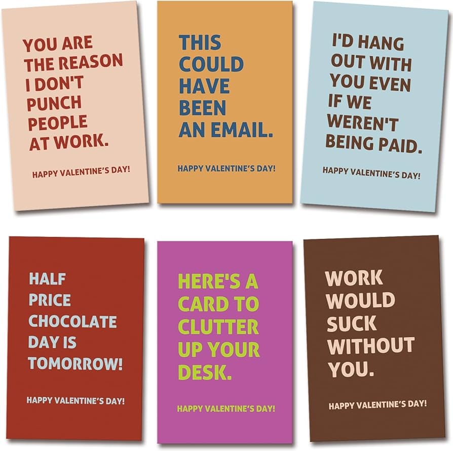 Amazon Obbyidk Funny Valentine s Day Card Set For Coworkers Humorous Valentines Cards For Colleagues Boss Employees 4 X 6 In 6 Designs 24 Cards With Envelopes Office Products