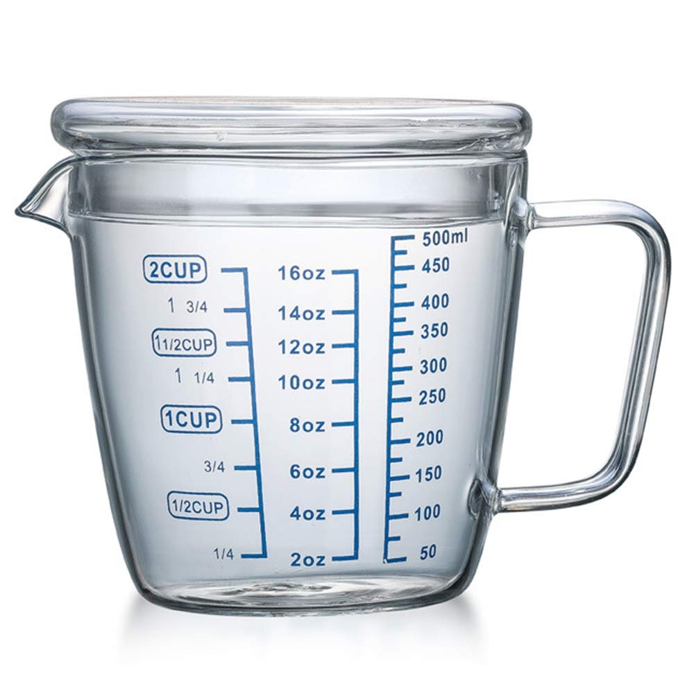 Amazon OnePines 500ml 16 9 Oz Glass Measuring Cup With Lids And Handle Heat Resistant Borosilicate Measuring Jug For Kitchen Round Graduated Measuring Cups For Milk Coffee Tea Height 4 52 Inch Home Kitchen