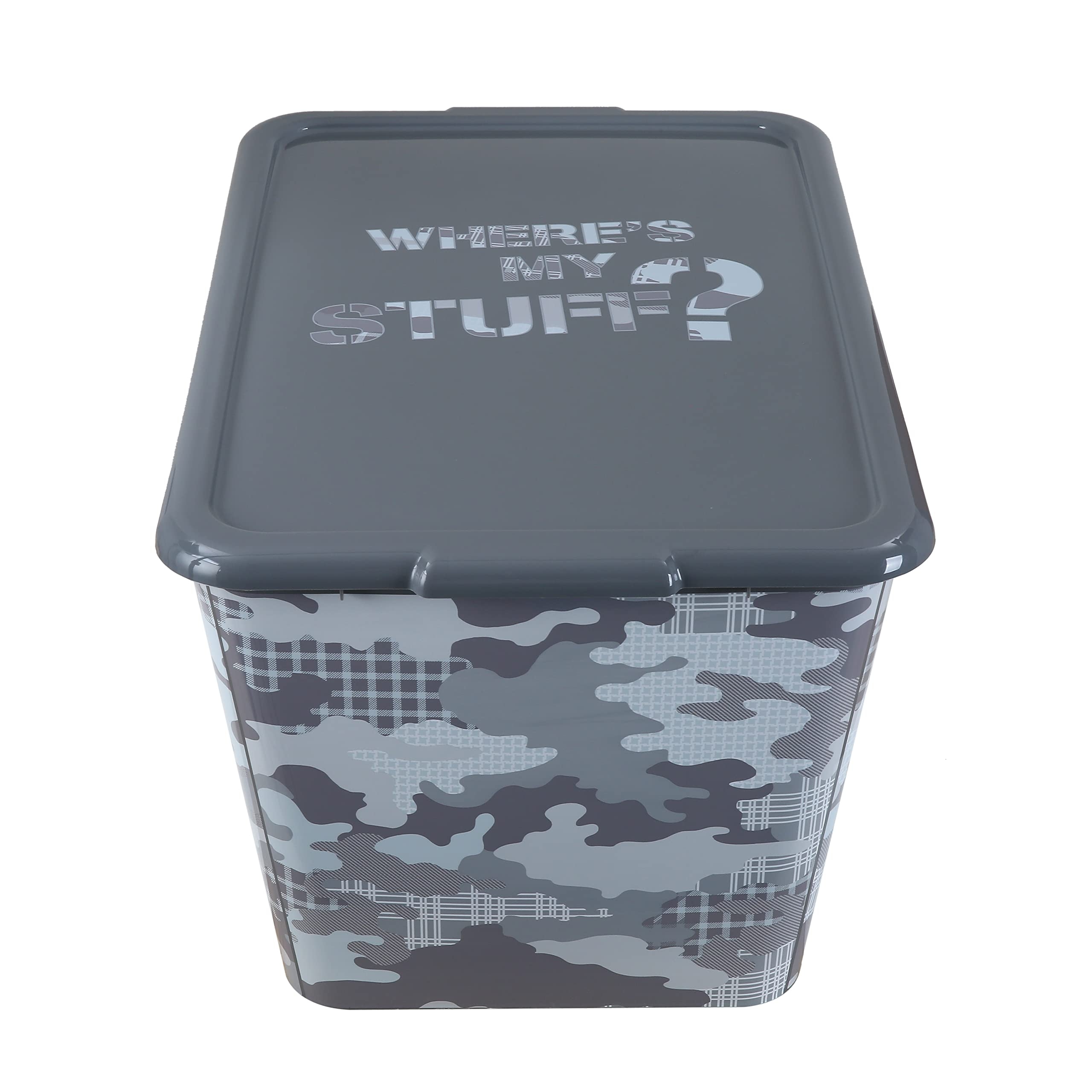 Amazon SIMPLYKLEEN 4 Packs 58 QT Plastic Storage Bins With Grey Camoflauge Print Lids Stackable Storage Container Large Storage Box For Organizing Garage Closet Kitchen Made In The USA Home Kitchen
