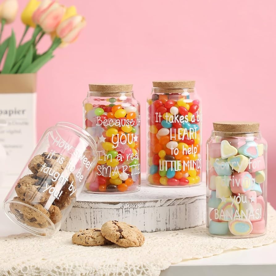 Amazon Teacher Appreciation Gifts Glass Candy Jars Set Of 4 Thanksgiving Funny Gifts For Teachers Christmas Teacher Gifts For Women Teachers Appreciation Week Birthday Back To School Retirement Home Kitchen