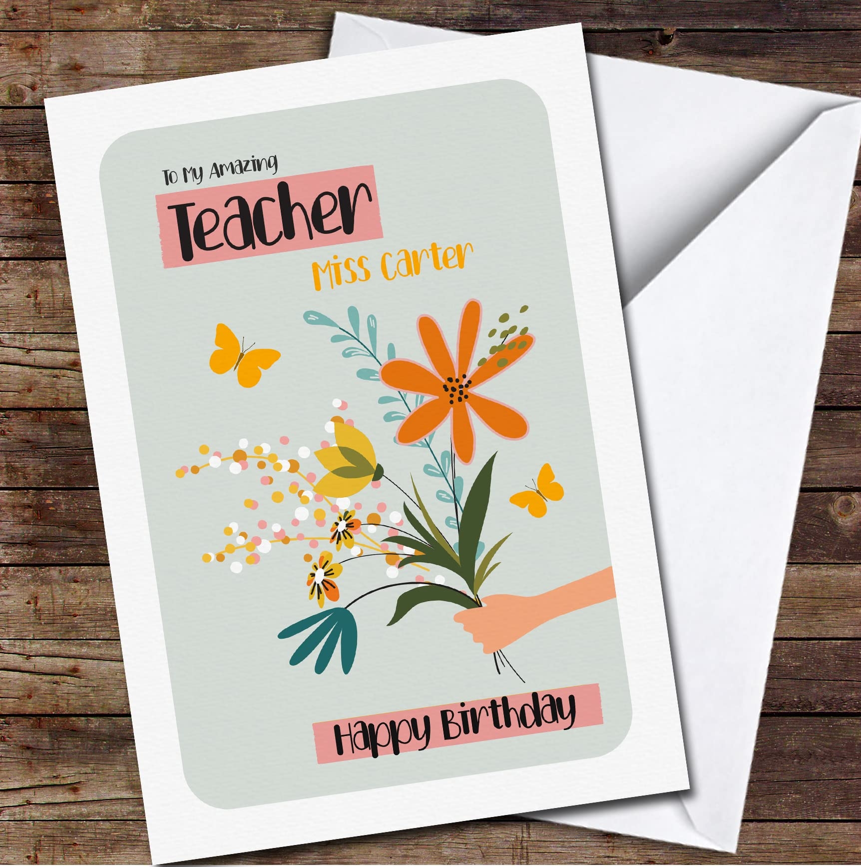 Amazon Teacher Birthday Hand Holding Flowers Card Personalized Card Birthday Card Design Birthday Card Birthday CardAdult Relatives Custom Greetings Card Office Products