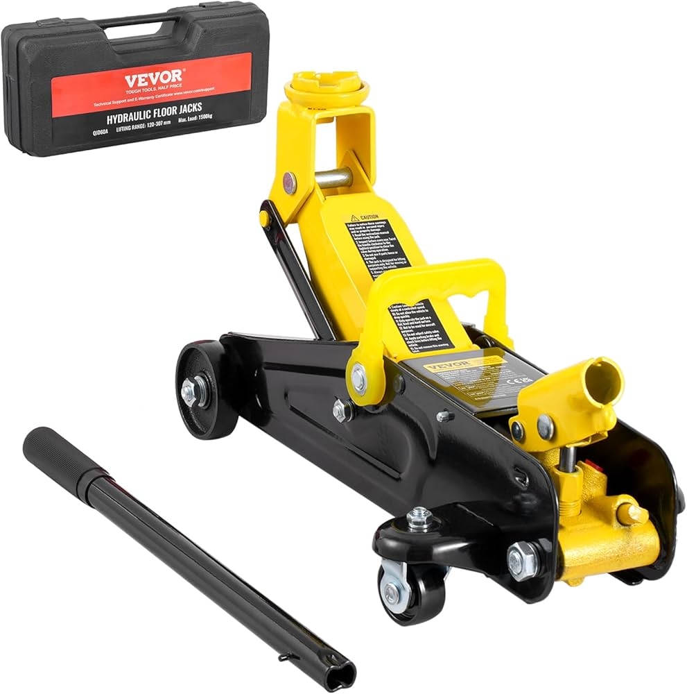 Amazon VEVOR Low Profile Floor Jack 1 5 Ton 3300 Lbs Heavy Duty Iron Hydraulic Racing Floor Jack Hydraulic Car Jack Single Piston Quick Lift Pump 4 7 12 1 Height Lifting Range Yellow Industrial