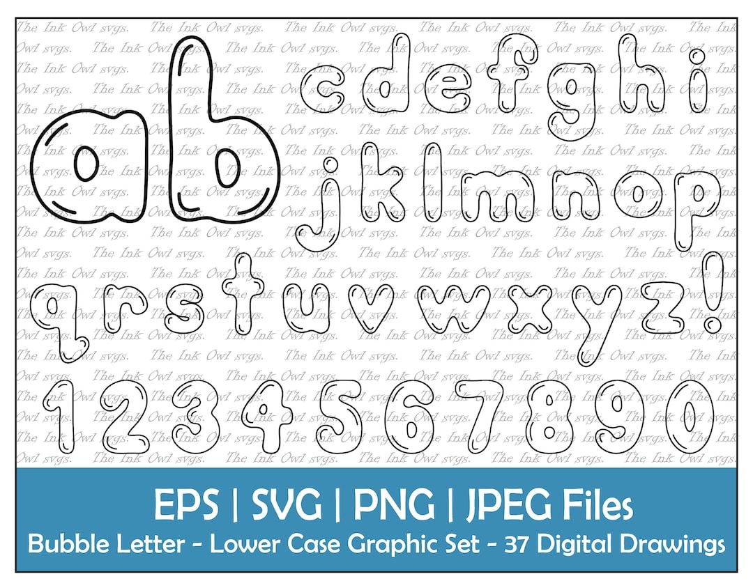 Bubble Letter Alphabet And Numbers Vector Clipart Lower Case Outline Text Graphics Abc 123 Logos Banners PNG JPG Svg Eps Etsy