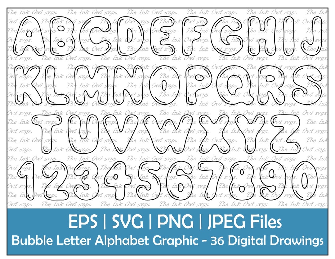 Bubble Letter Alphabet And Numbers Vector Clipart Outline Text Graphics ABC 123 Logos Banners PNG JPG Svg Eps Etsy Hong Kong