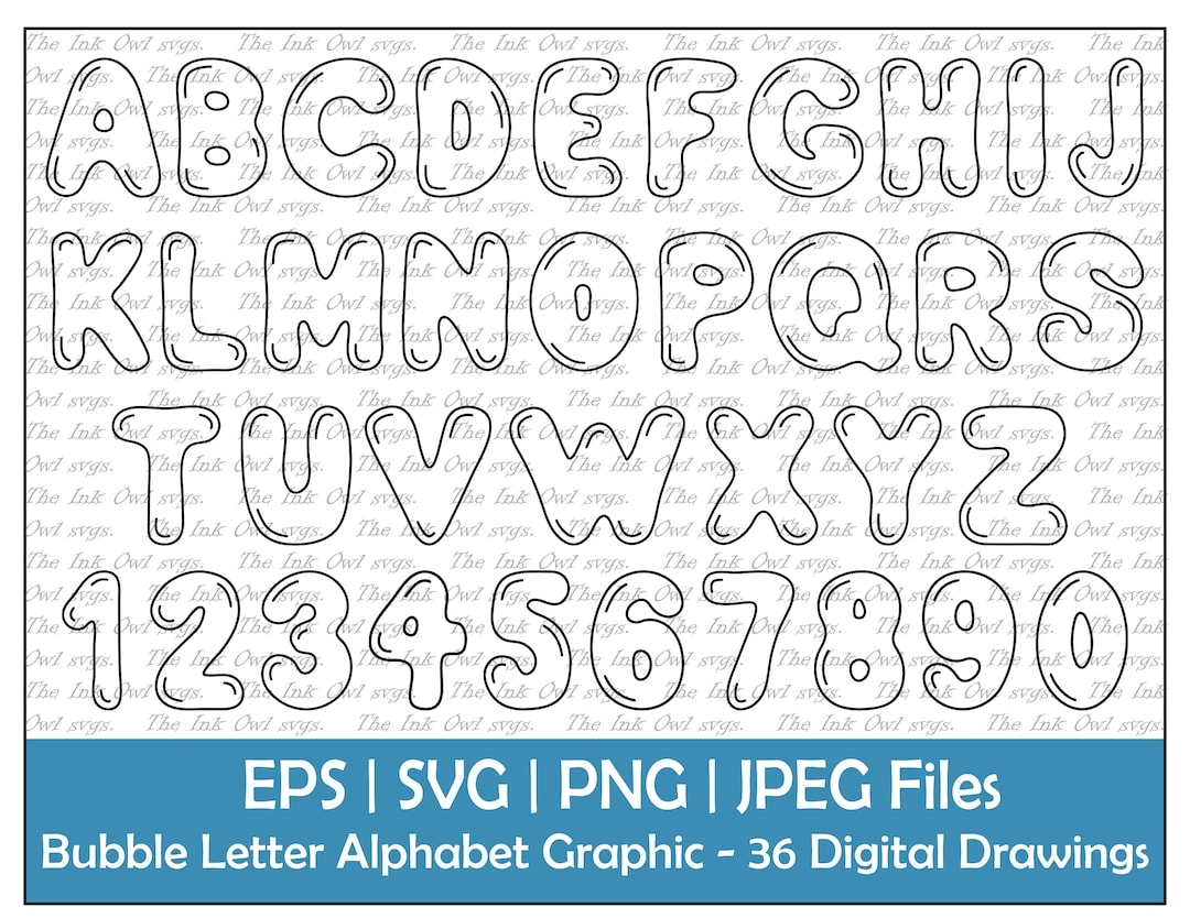 Bubble Letter Alphabet And Numbers Vector Clipart Outline Text Graphics ABC 123 Logos Banners PNG JPG Svg Eps Etsy Hong Kong