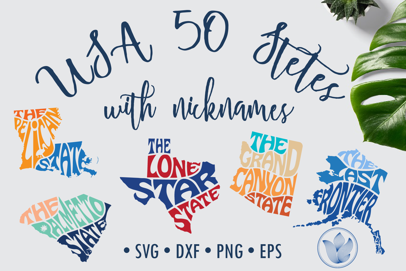 Bundle 50 States Nickname Word Art Svg Dxf Eps Png Jpg Cut File By DigitalDesignsLaura TheHungryJPEG
