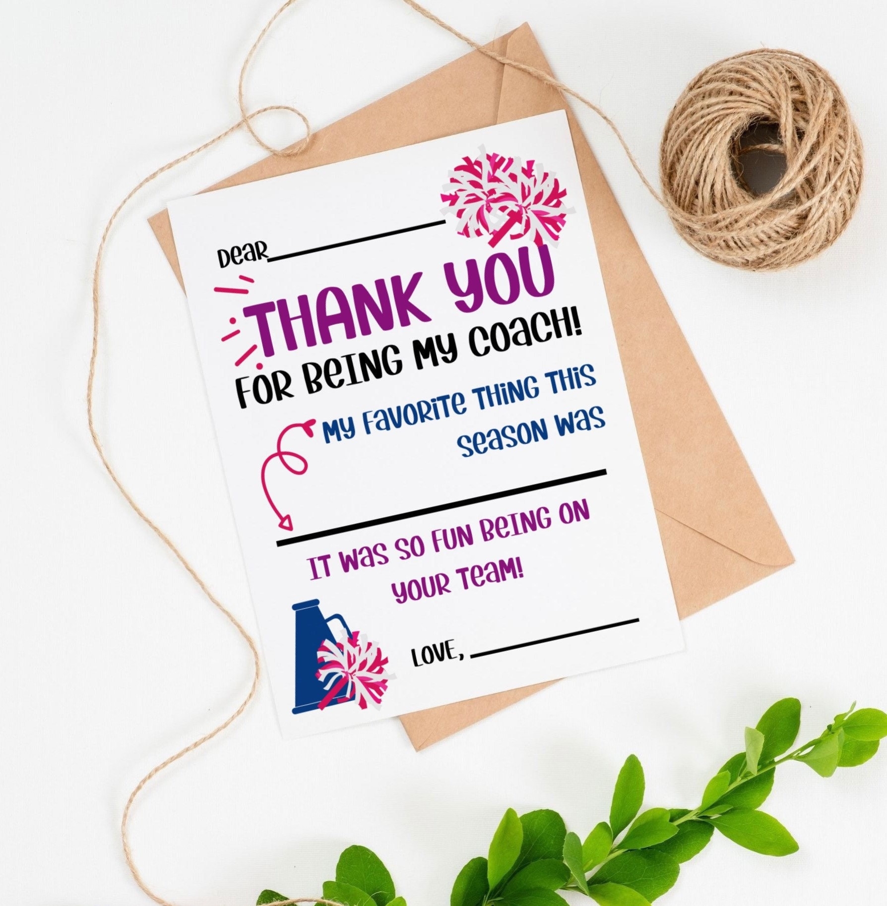 Cheer PRINTABLE Thank You Card For Coach INSTANT DOWNLOAD Kids Cards Fill In The Blank End Of Season Cheerleading Coach Appreciation Etsy
