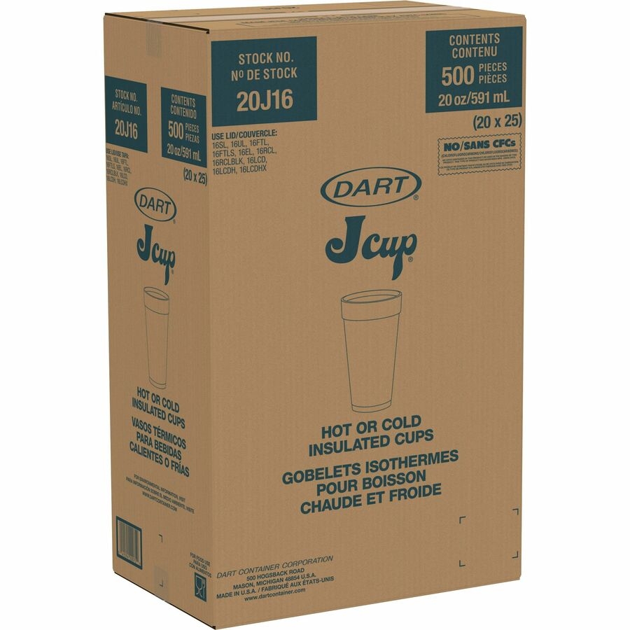 Dart J Cup 20 Oz Insulated Foam Cups 20 Fl Oz Round White Foam Beverage Coffee Cappuccino Soft Drink Juice Hot Drink Cold Drink Iced Tea Smoothie 20 Pack 25 Carton Thomas Business Center Inc