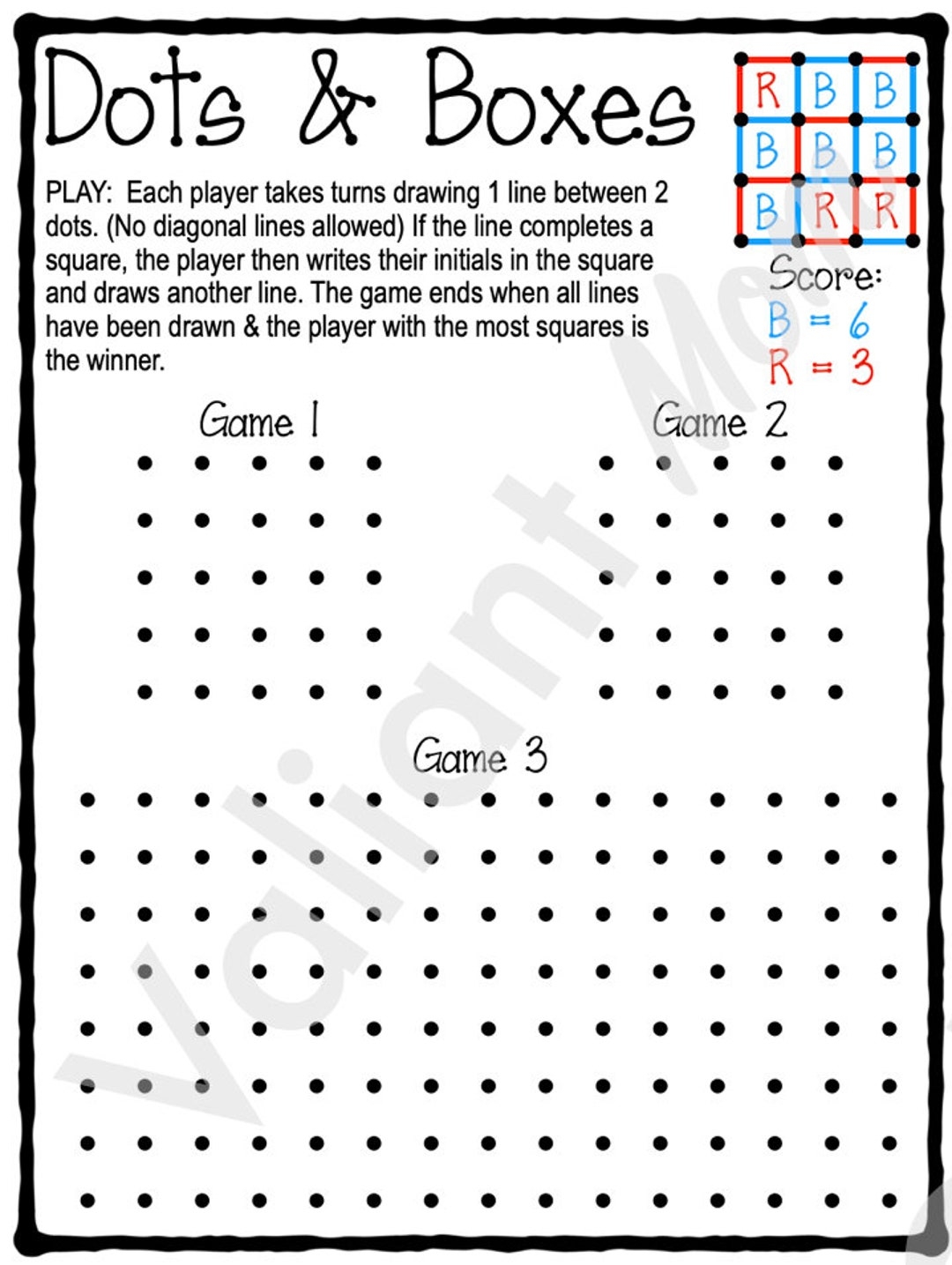 Dots And Boxes Game Printable digital Download For Kids Road Trip Activity Etsy UK