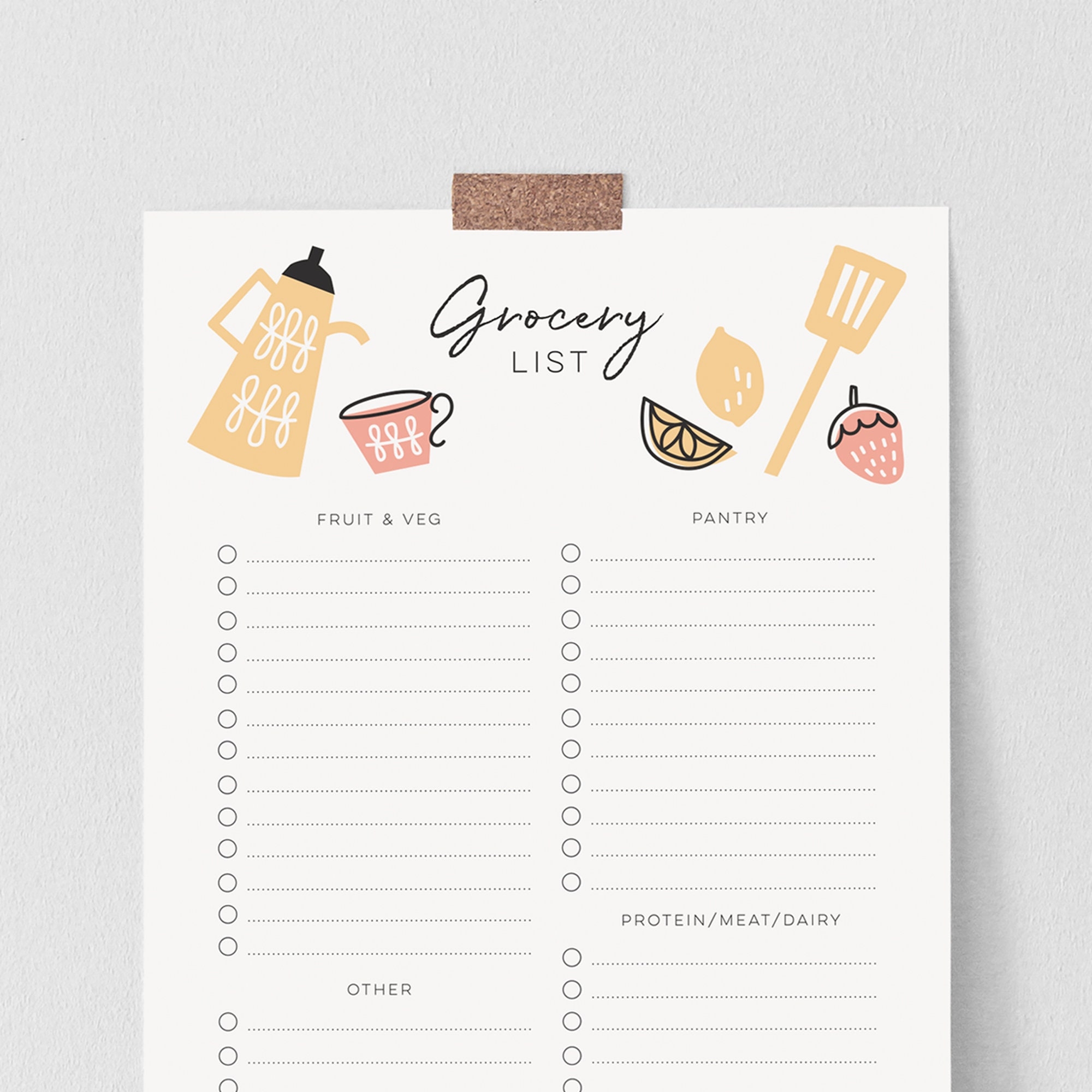 Downloadable Grocery List Retro Inspired Shopping List Midcentury A4 And US Letter Printable Grocery List Cute Kitchen Illustration Etsy