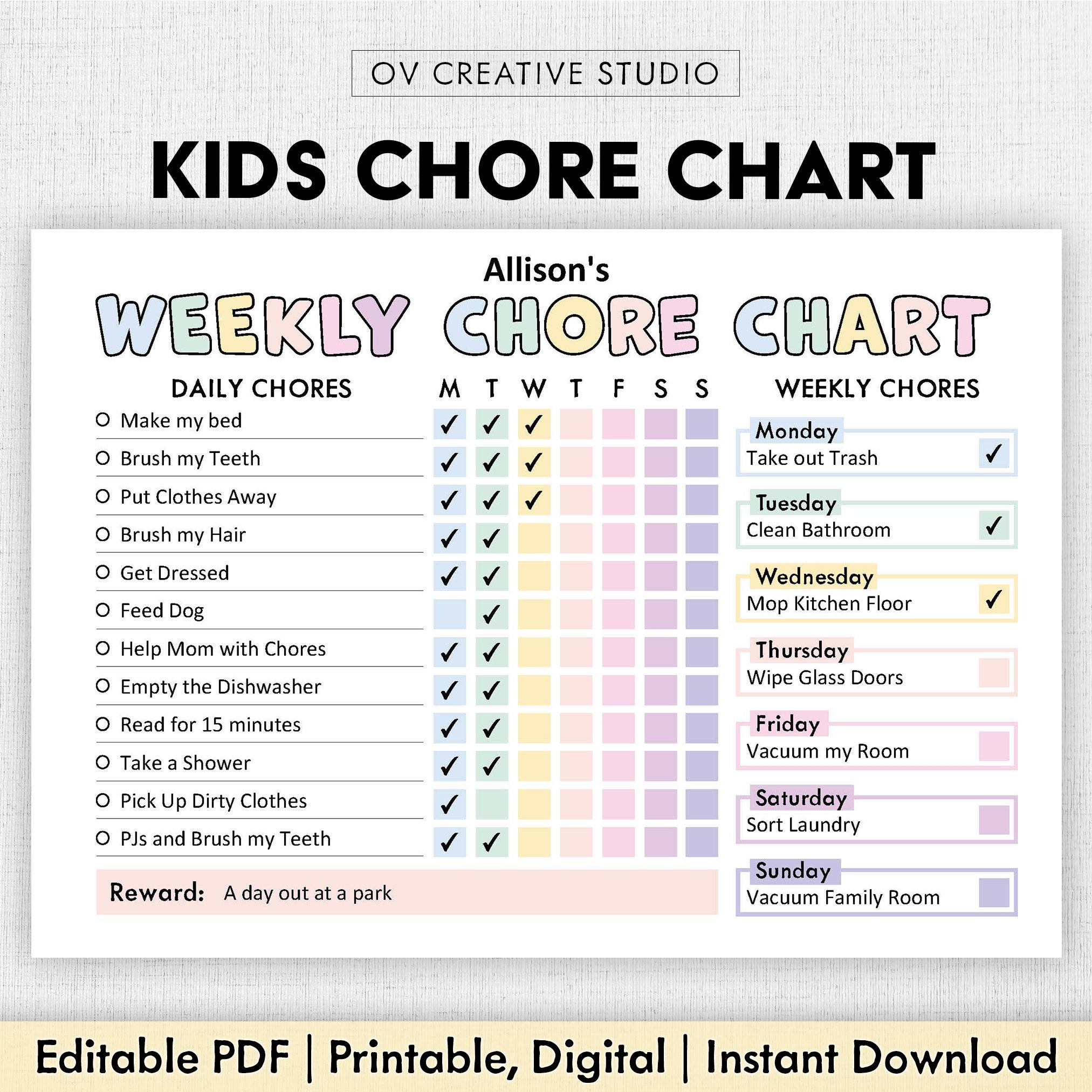 Editable Chore Chart For Kids Printable Kids Daily Weekly Responsibility Chart Kids Chore List Kids Daily Routine Checklist PDF Etsy Finland