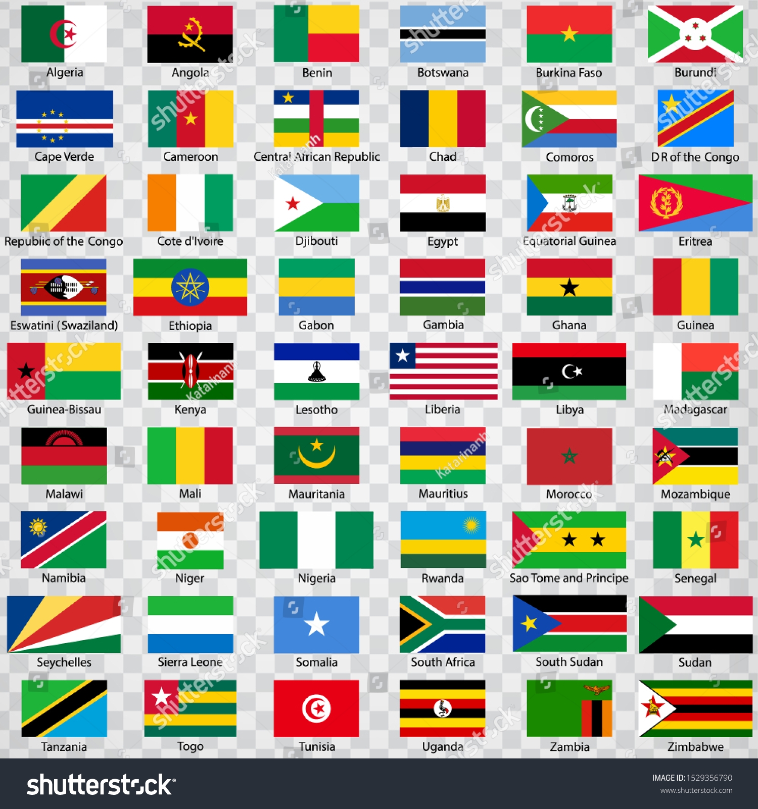 Fifty Four Flags Countries Africa List Stock Vector Royalty Free 1529356790 Shutterstock