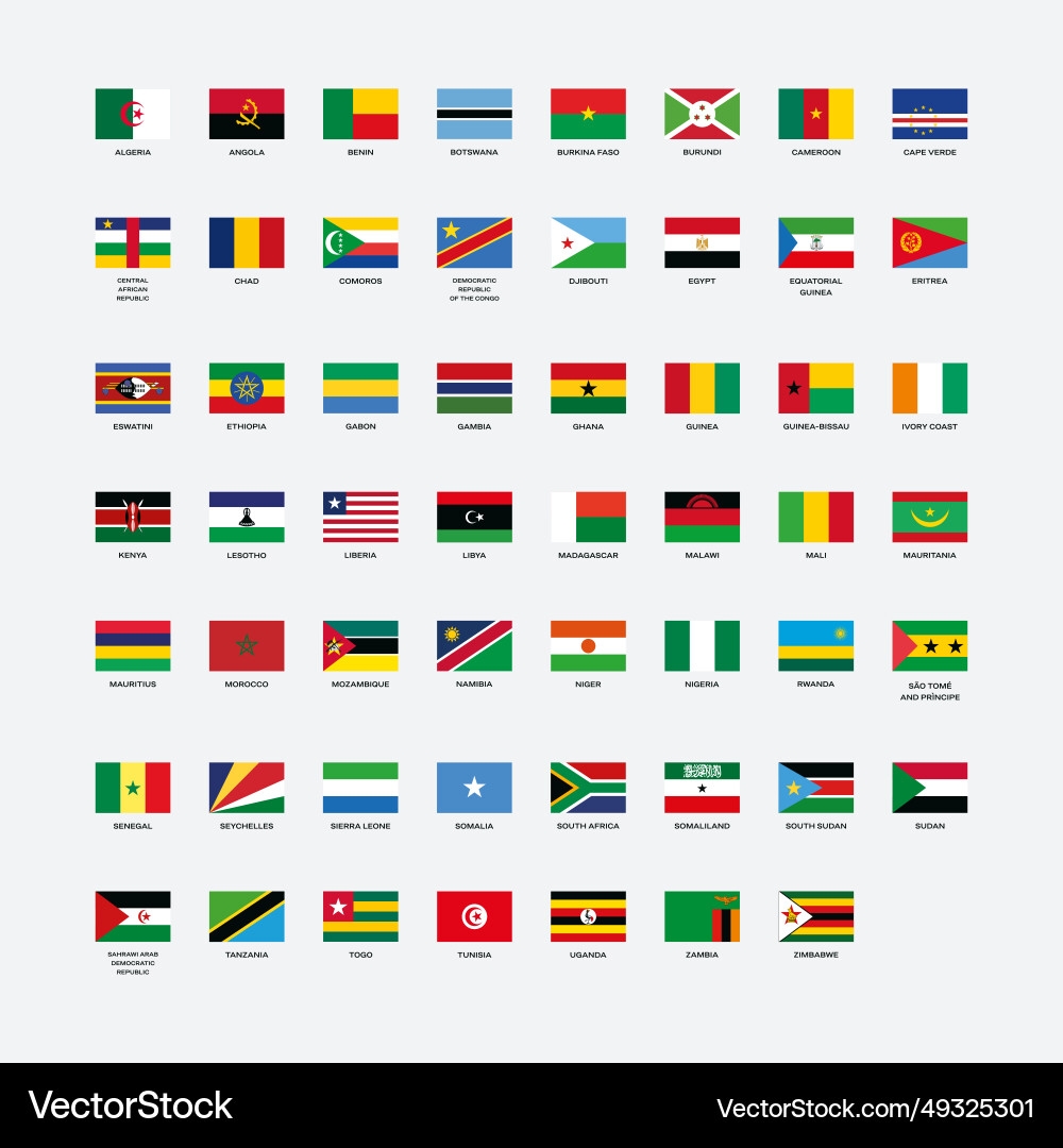 Flags Of All African Countries List Icon Set Vector Image
