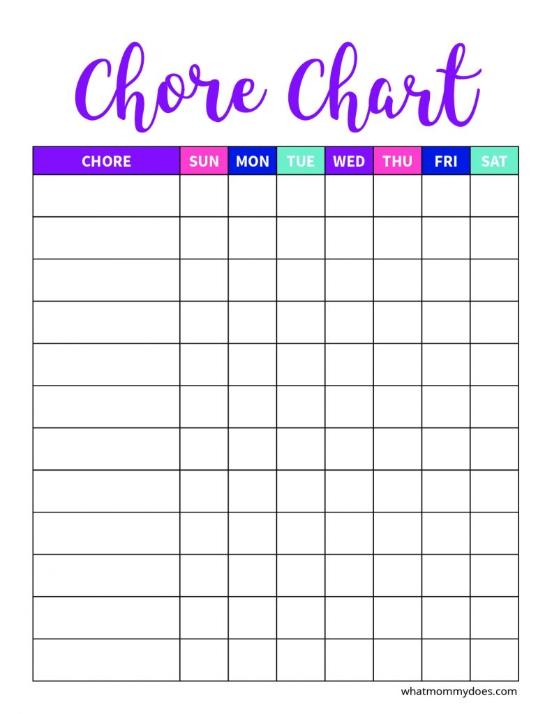 Free Blank Printable Weekly Chore Chart Template For Kids What Worksheets Library