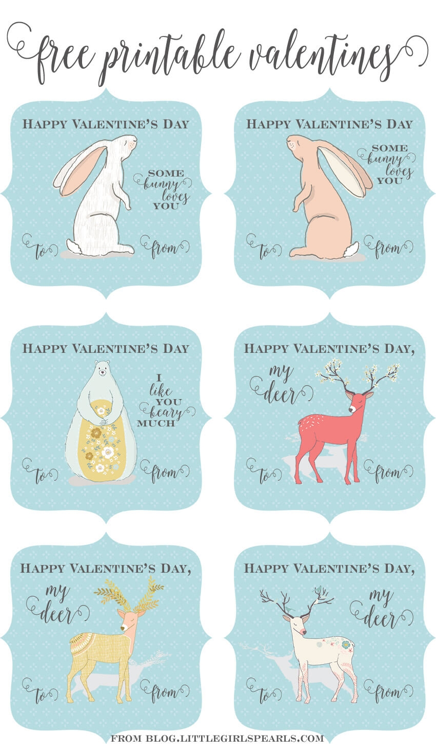 Free Forest Animal Printable Valentines Little Girl s Pearls