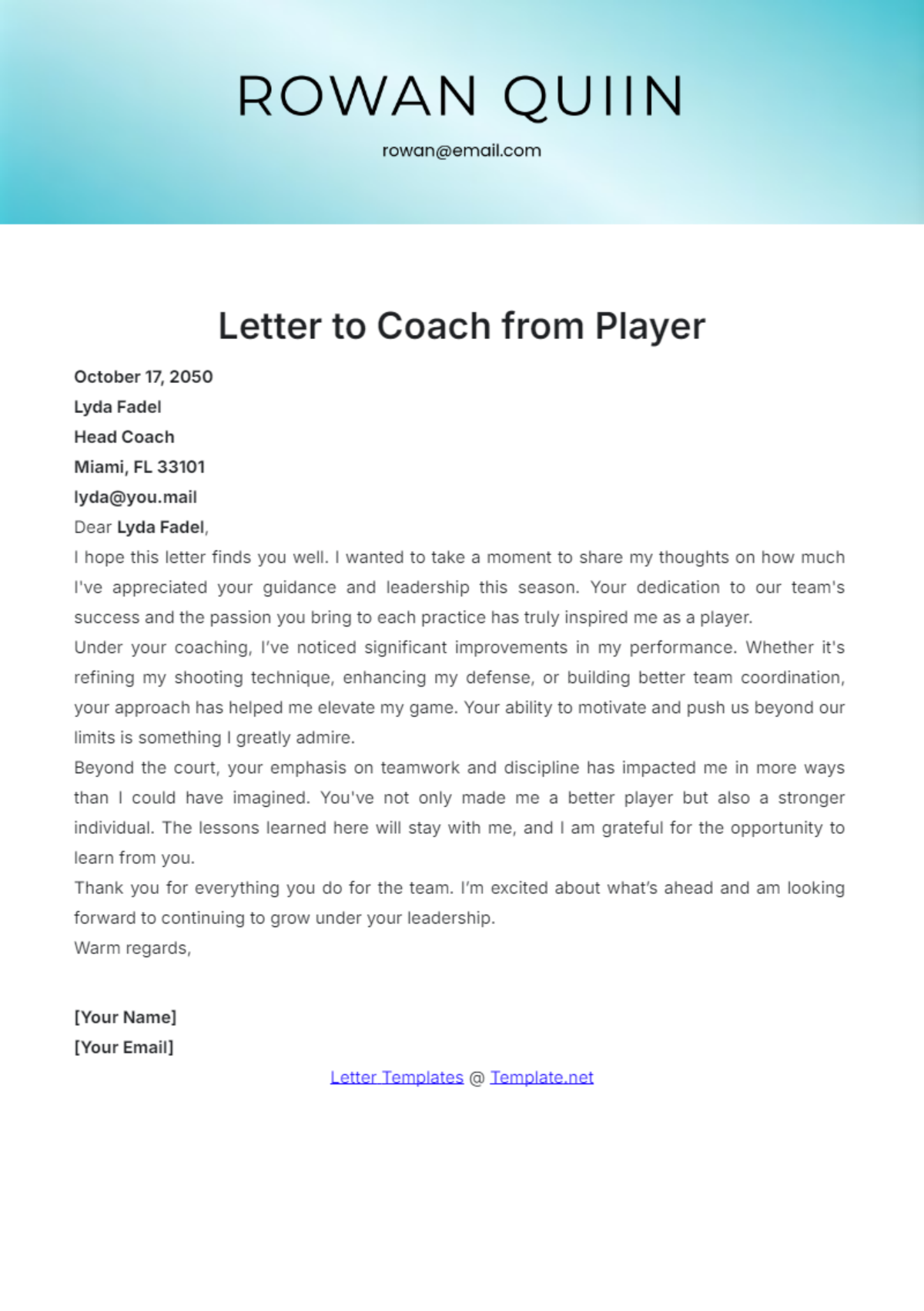 letter of appreciation to coach letter of appreciation to coach