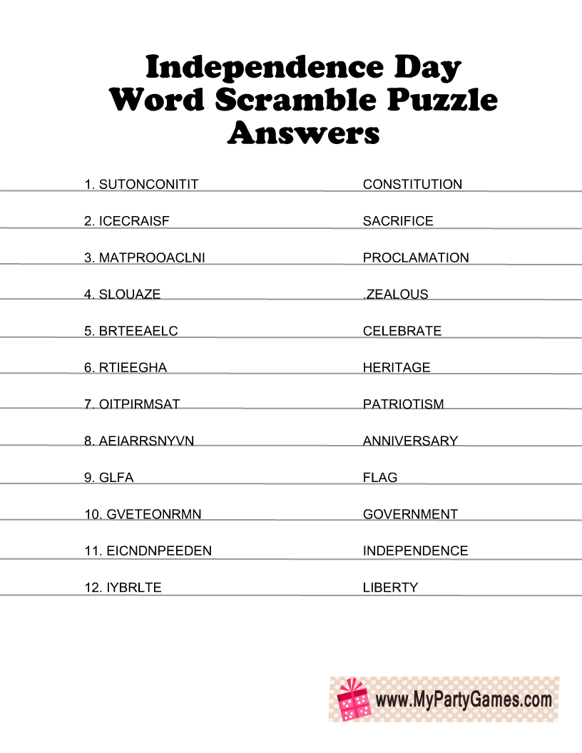 Free Printable 4th Of July Word Scramble Puzzle