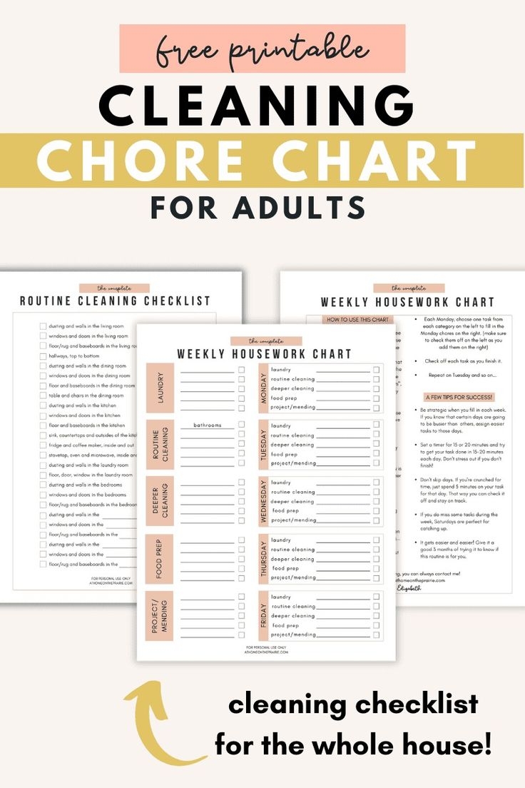 Free Printable Chore Chart For Adults And Cleaning Checklist  Free Printable Chore Chart For Adults And Cleaning Checklist