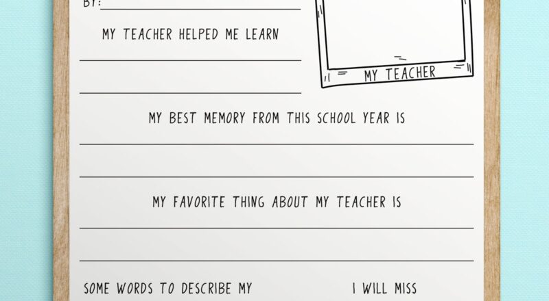 Free Printable Teacher Appreciation Questionnaire Gift