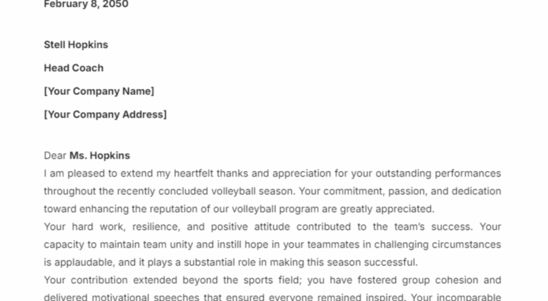 Free Thank You Coach Letter Template To Edit Online