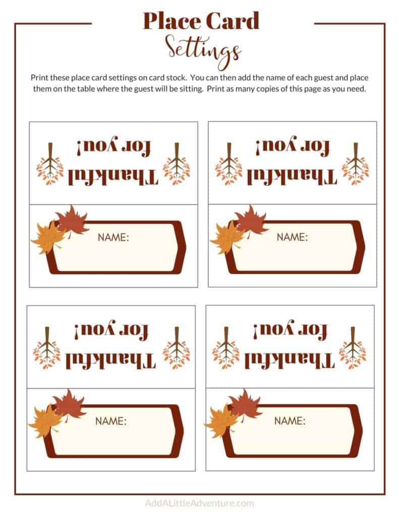 Free Thanksgiving Place Cards Printable Printable Party Favors