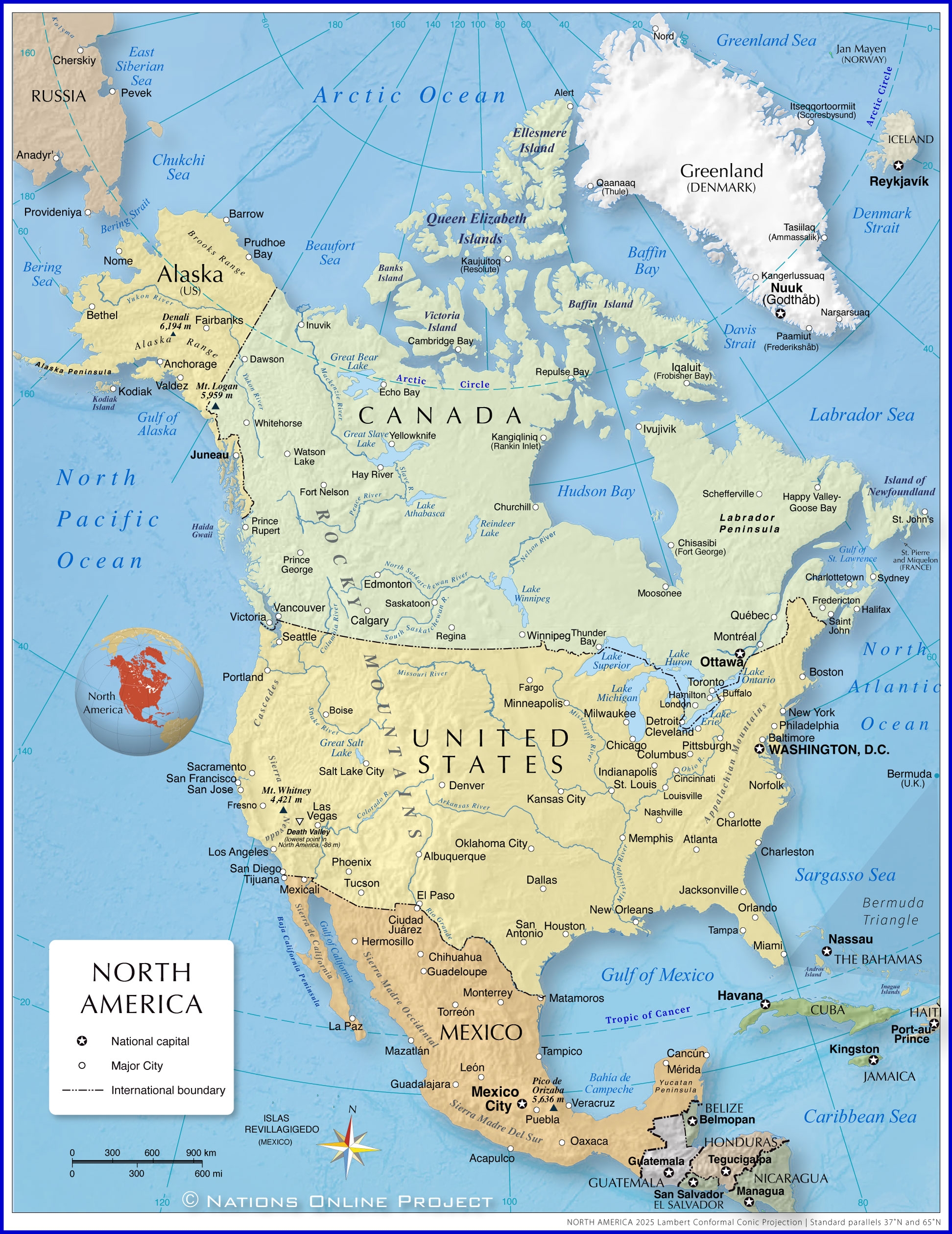 General Map Of North America Nations Online Project