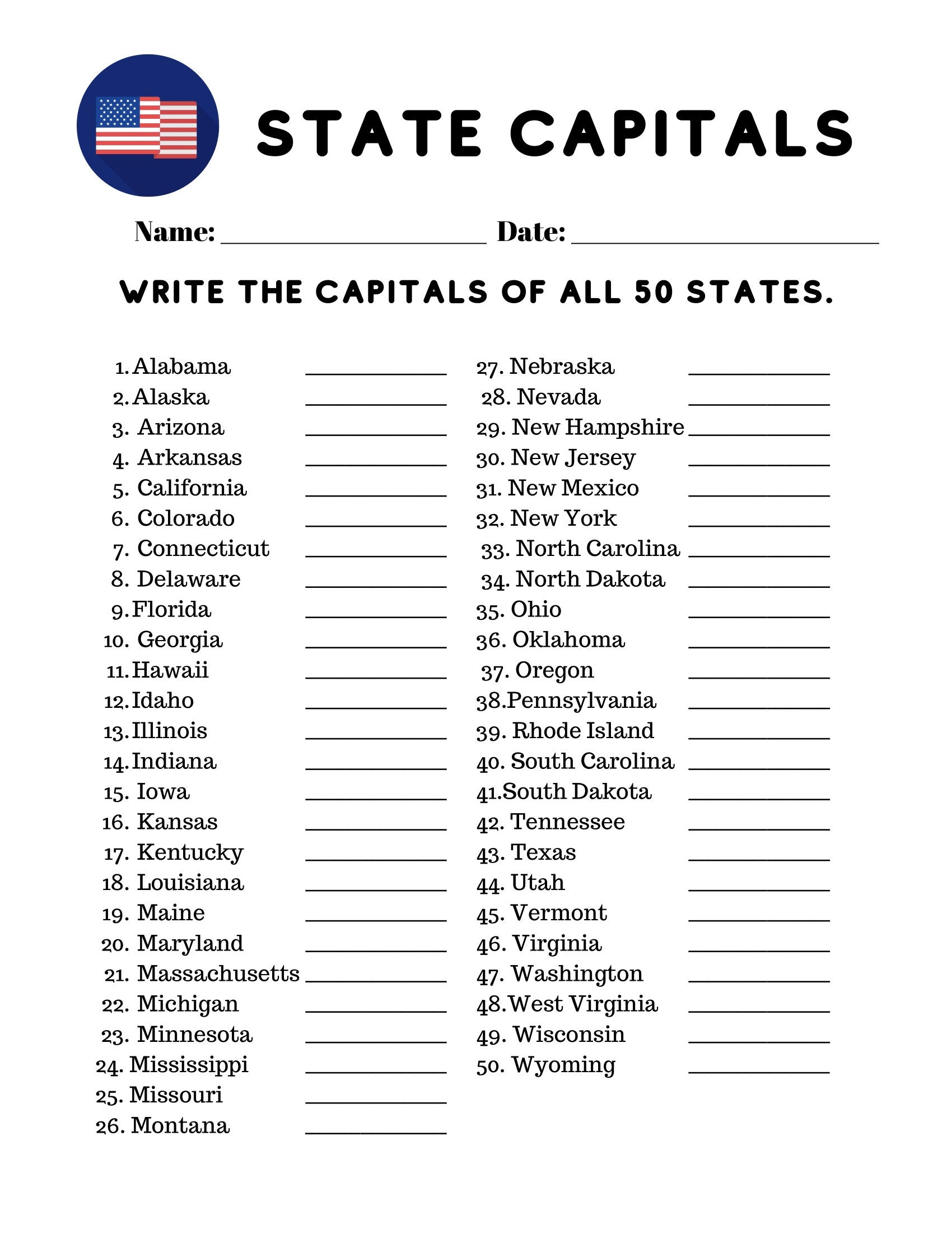 Geography 3rd 4th 5th Grade US States And Capitals With Project Printable 50 States And Capitals Booklet For Homeschool Etsy Geography 3rd 4th 5th Grade US States And Capitals With Project Printable 50 States And Capitals Booklet For Homeschool Etsy