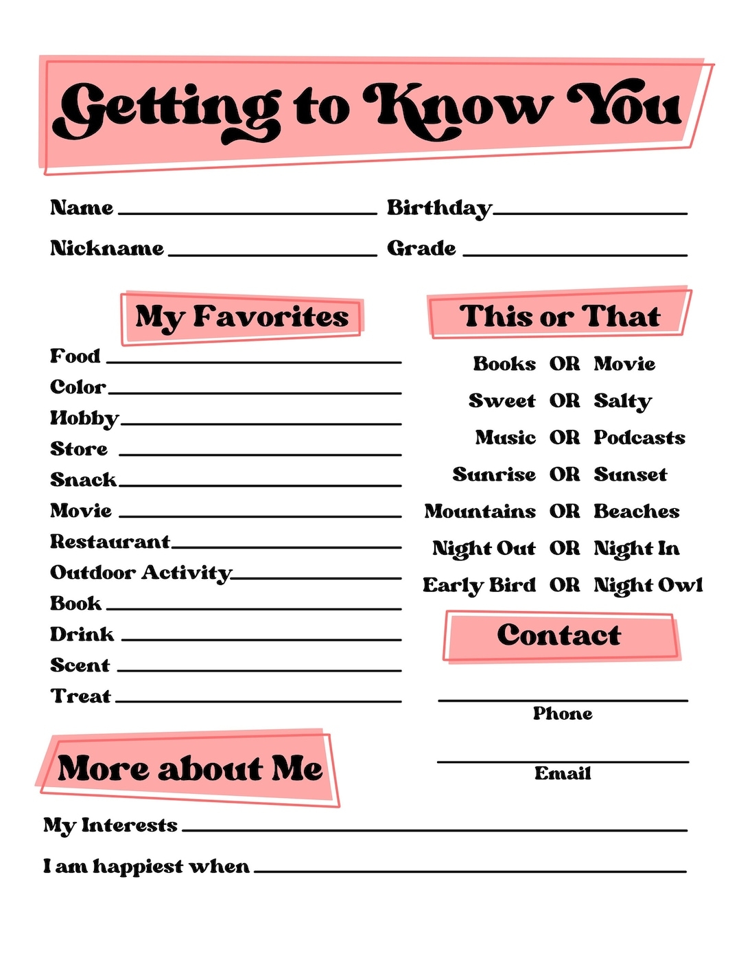 Get To Know You Getting To Know You Page Get To Know You Printable All About Me Etsy Canada Get To Know You Getting To Know You Page Get To Know You Printable All About Me Etsy Canada