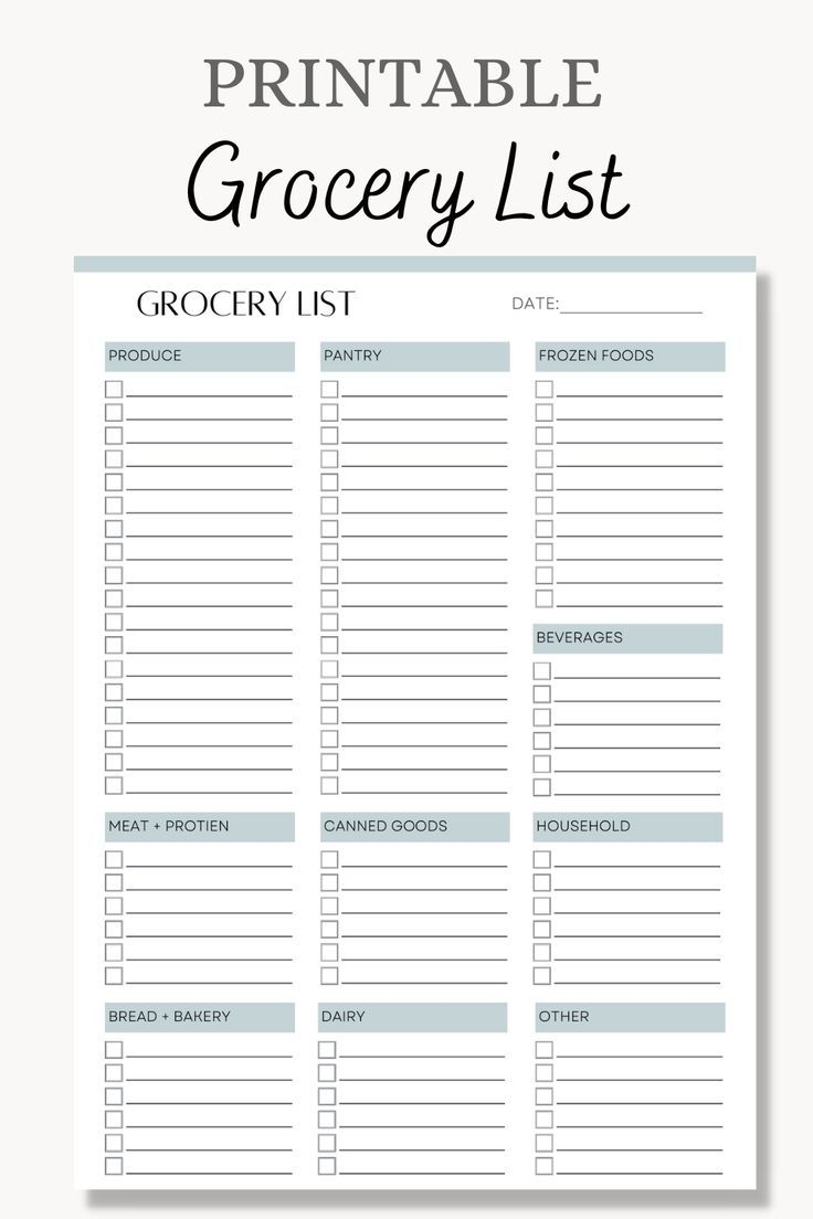 Grocery List Printable Template Food Shopping List Groceries Planner Grocery Checklist Meal Plan