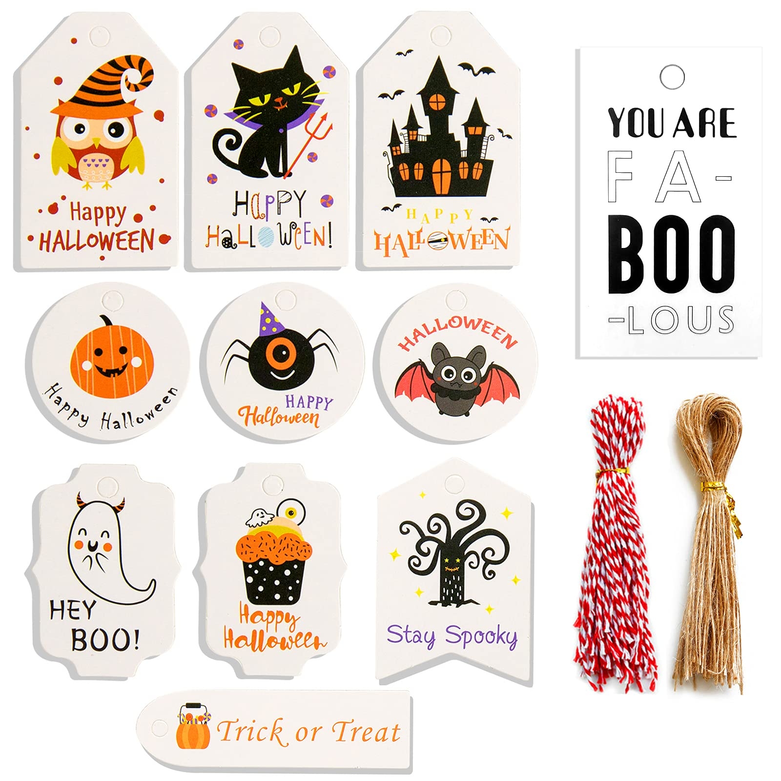 Happy Halloween Tags With String Kids Gift Trick Or Treat Spooky Goodie Candy Boo Bag Party