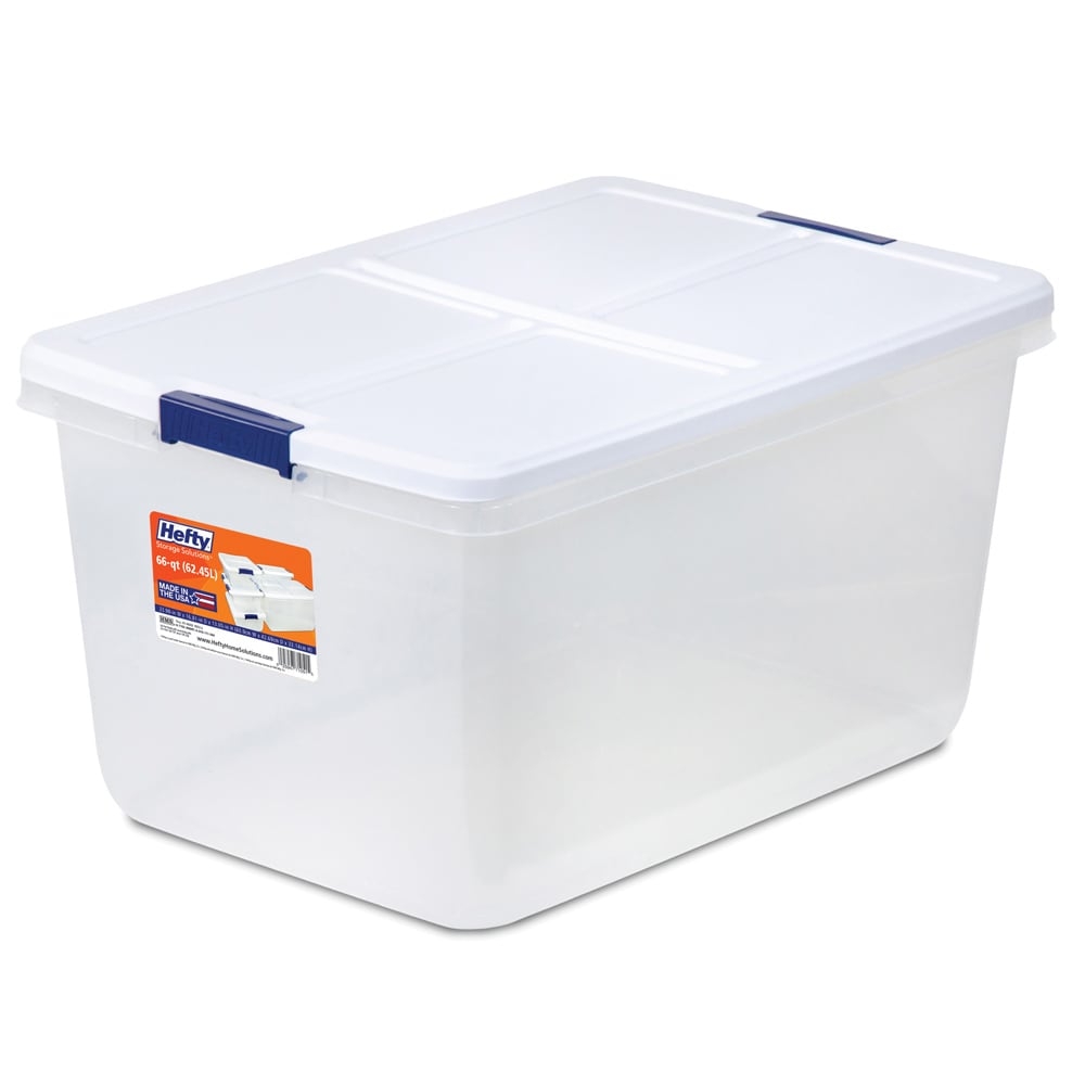 Hefty Medium 16 5 Gallons 66 Quart Clear Base With White Lid Tote With Latching Lid 7105HFT 010 000 044 At Lowes