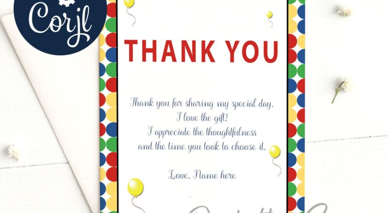 Kids Birthday Thank You Card Boy Birthday Thank You Note With Primary Colors Printable Thank You Card Template For Kids Instant Download Etsy UK